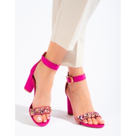 Women's fuchsia sandals with decorative Vinceza stones pink 2