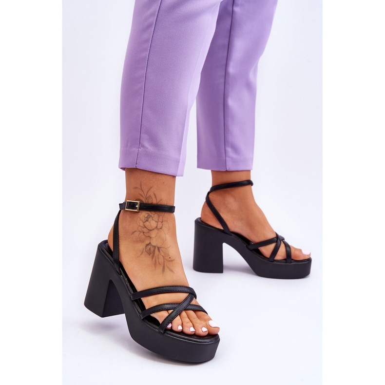 FS1 Fashionable Black Shemira Heeled Sandals With Straps 2 FS1 Fashionable Black Shemira Heeled Sandals With Straps 2