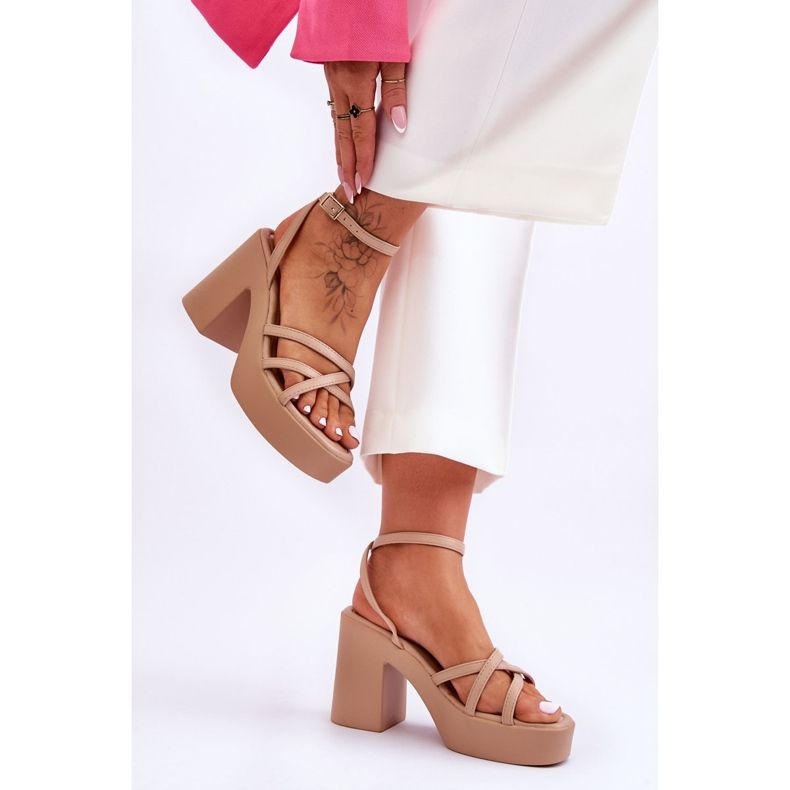 FS1 Fashionable Heeled Sandals With Beige Shemira Stripes 2