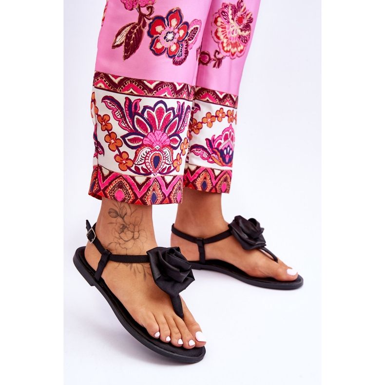 FS1 Women's Flip Flops With Fabric Rose Black Carisma 2