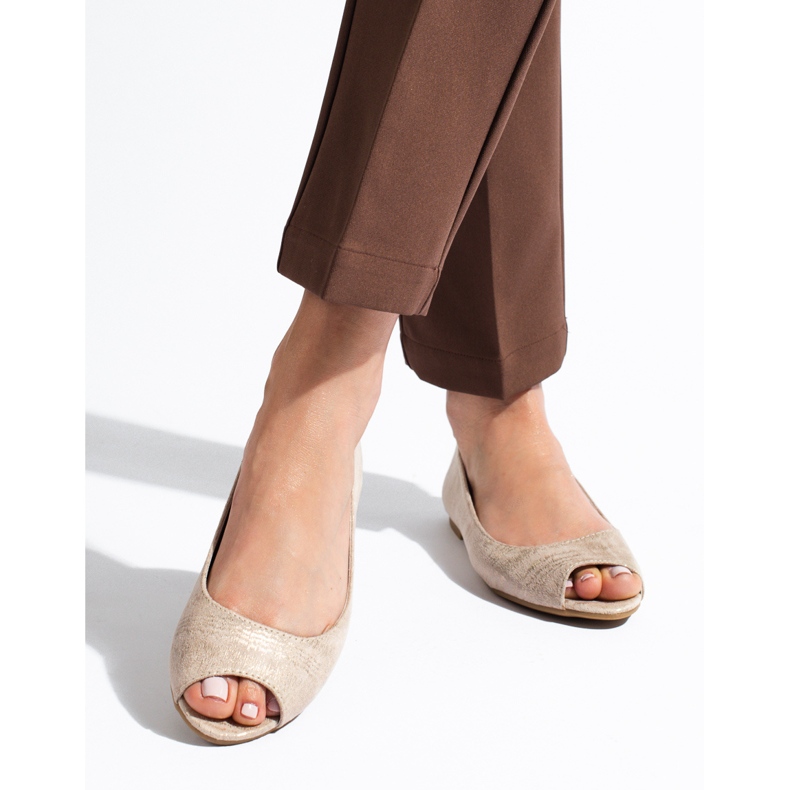 Women's open-toe ballerinas in beige and gold Shelovet 1