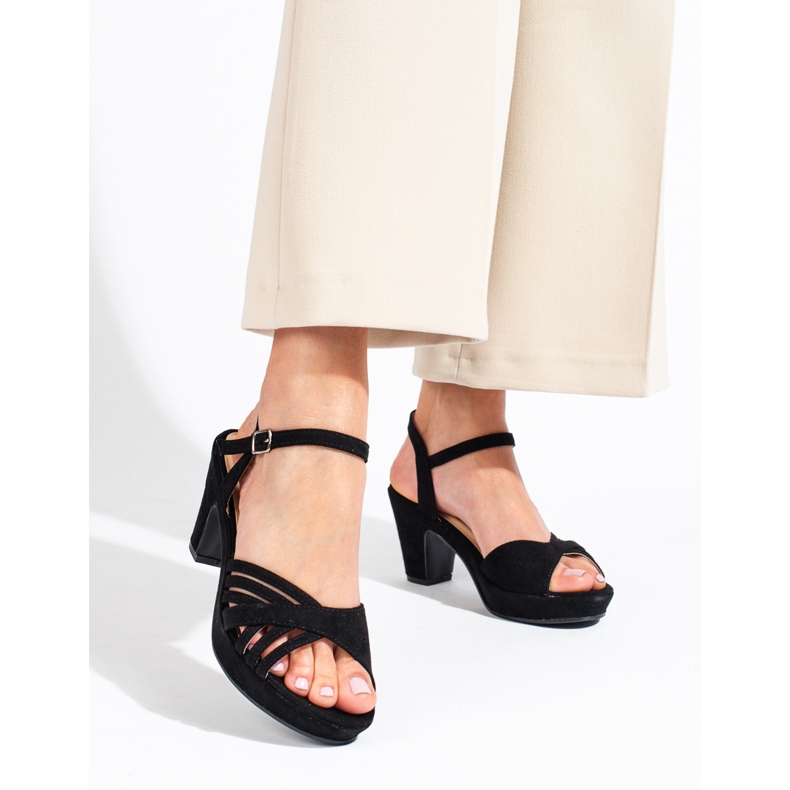 Women's suede sandals on a stable post Shelovet black 1