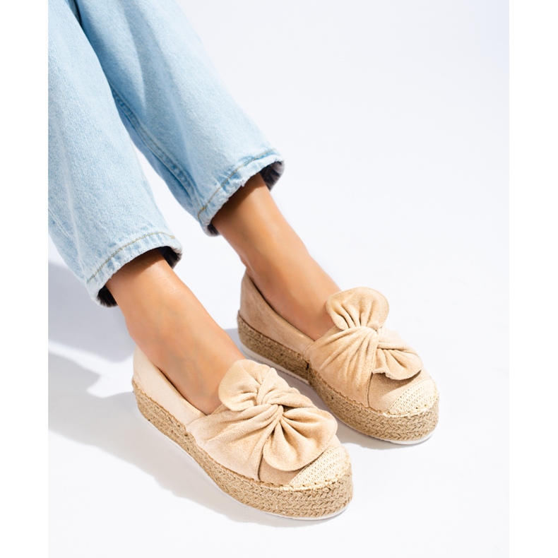 Suede espadrilles on the platform with a bow Shelovet beige 2