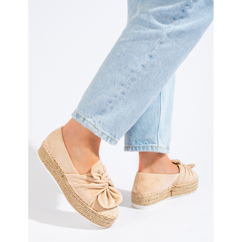 Suede espadrilles on the platform with a bow Shelovet beige 1