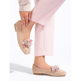 Shelovet beige suede loafers with stones 1