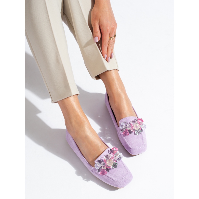 Shelovet purple suede loafers with stones 1