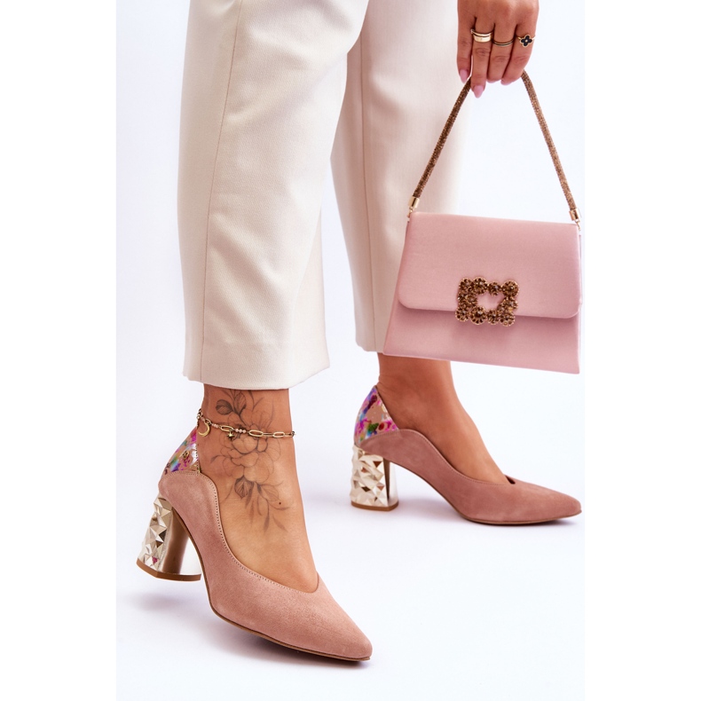 Suede Pumps With A Decorative Heel Maciejka 05042-15 Pink 2