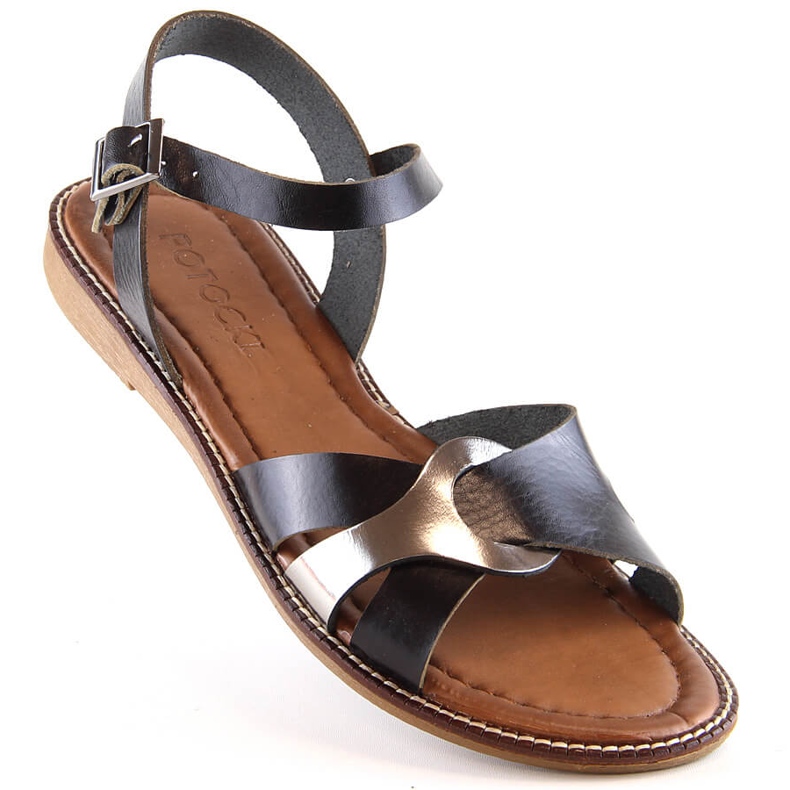 Women's flat black sandals Potocki RS64012 1