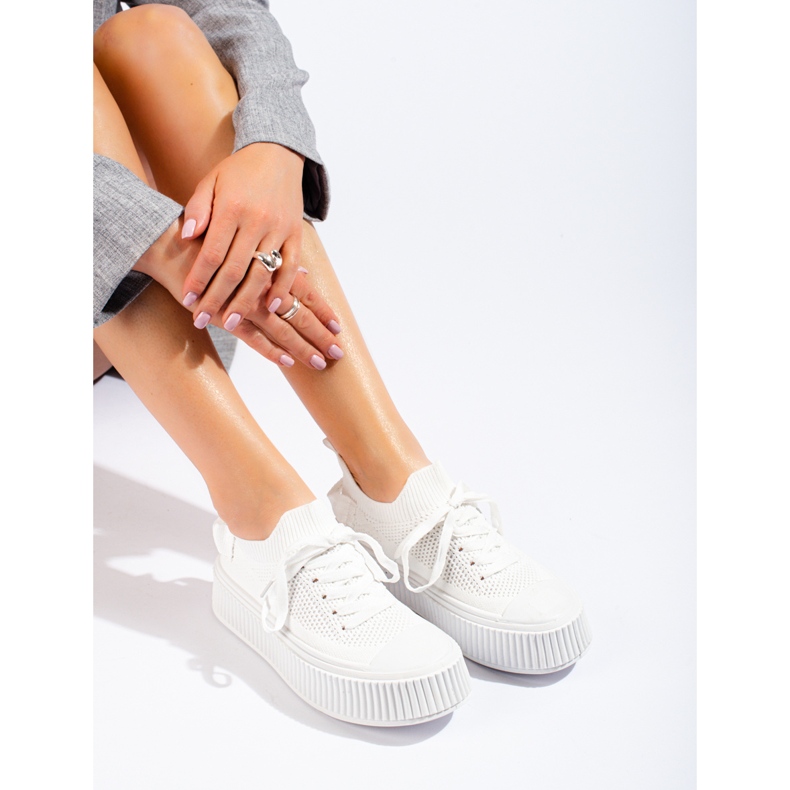 White openwork sneakers on the Shelovet platform 2