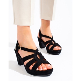 Women's black suede heel sandals from Shelovet 2