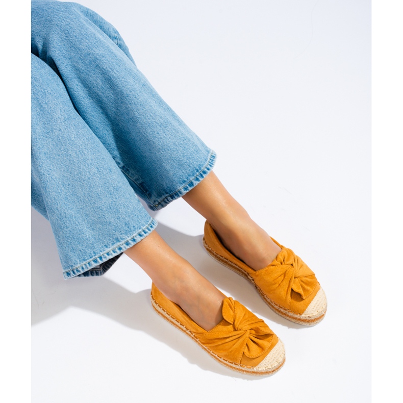 Suede platform espadrilles with a bow from Shelovet camel yellow 1