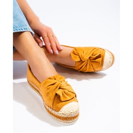 Suede platform espadrilles with a bow from Shelovet camel yellow 2