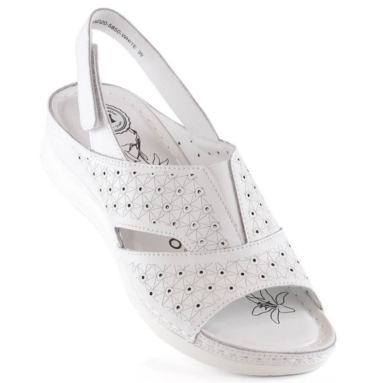 Leather comfortable sandals with elastic band eVento W 5850 white 1