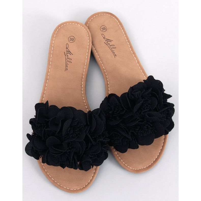 Corey Black floral slippers 1