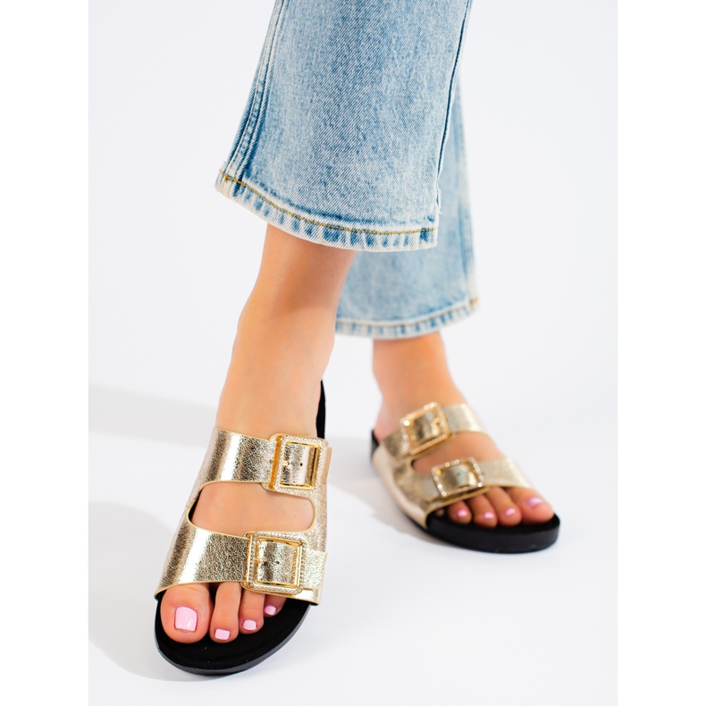 Goodin Golden slippers with decorative buckles 2 Goodin Golden slippers with decorative buckles 2