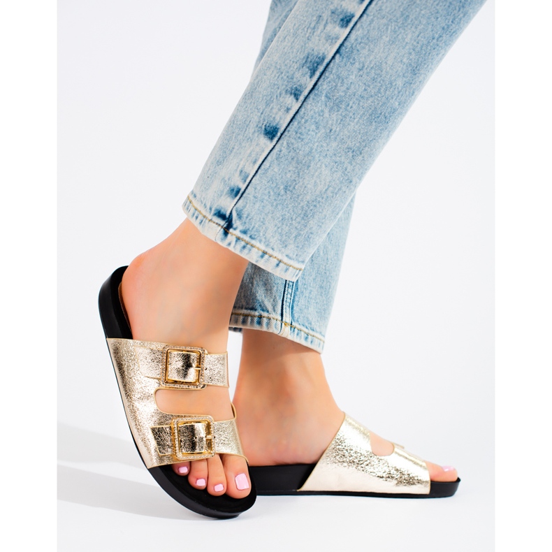 Goodin Golden slippers with decorative buckles 1 Goodin Golden slippers with decorative buckles 1