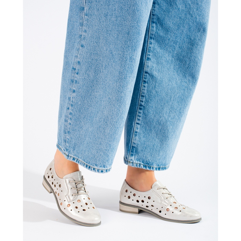 W. Potocki Women's openwork lace-up shoes Potocki silver 1