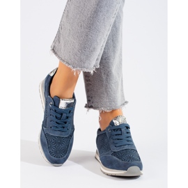 Women's navy blue Shelovet wedge leather sneakers 2