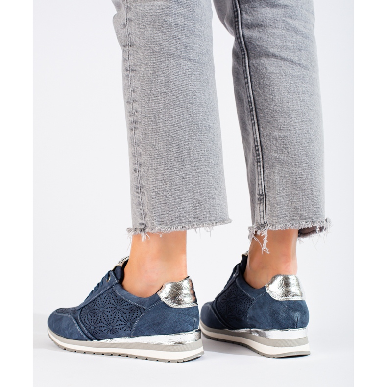 Women's navy blue Shelovet wedge leather sneakers 1