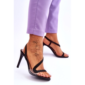 Women's slip -in high -heeled sandals shiny black 2