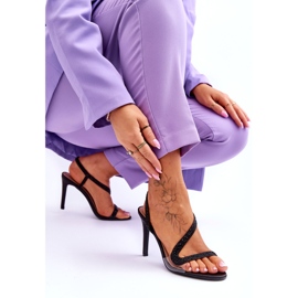 Women's slip -in high -heeled sandals shiny black 6