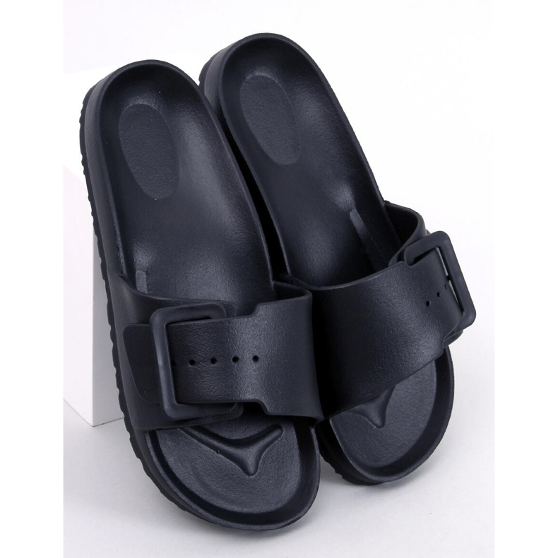 Romero Black rubber slides with a buckle 1