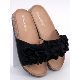 BM Fowley Black Flower Cork Slippers 1