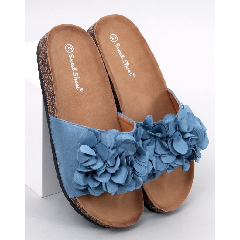BM Cork slippers with flowers Fowley Blue 1