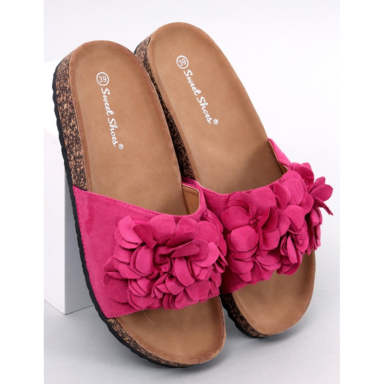 BM Cork slippers with flowers Fowley Fuchsia Peach pink 1