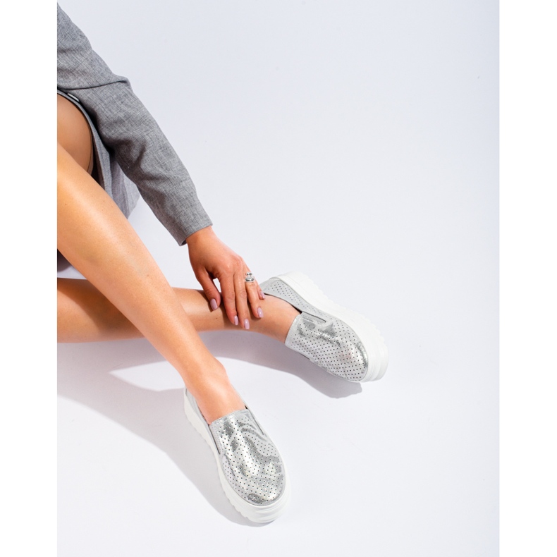 Women's silver slip on leather shoes Shelovet 1 Women's silver slip on leather shoes Shelovet 1