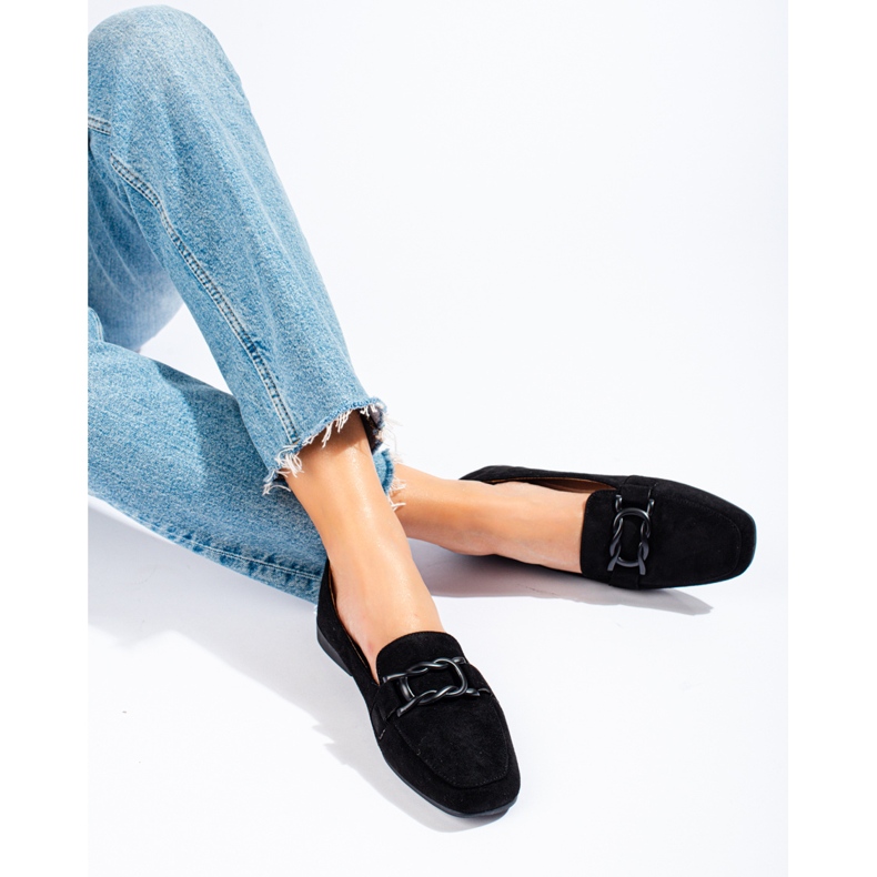 Black suede women's loafers from Shelovet 2