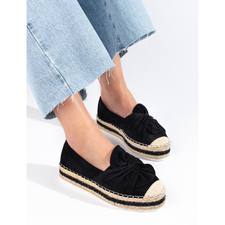 Black suede espadrilles on the platform with a bow from Shelovet 1