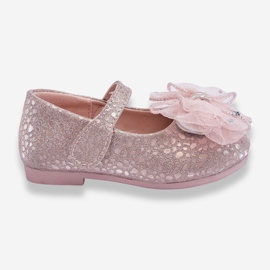 Children's Ballerinas With A Bow And Glitter Velcro Silver-Pink Elisa 1