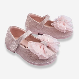 Children's Ballerinas With A Bow And Glitter Velcro Silver-Pink Elisa 2