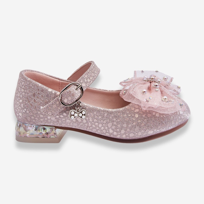 PA1 Children's Ballerinas With Velcro Bow Silver-Pink Nicola 1 PA1 Children's Ballerinas With Velcro Bow Silver-Pink Nicola 1