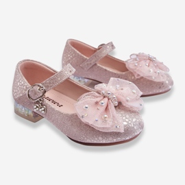 PA1 Children's Ballerinas With Velcro Bow Silver-Pink Nicola 2