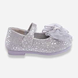 Children's Ballerinas With A Bow And Glitter Velcro Silver-Gray Elisa 1