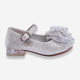 PA1 Children's Ballerinas With Velcro Bow Silver-Gray Nicola 1