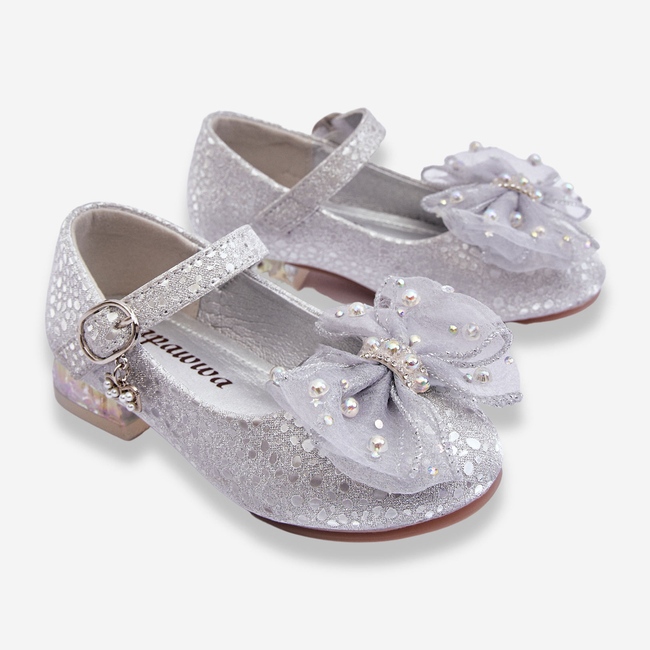PA1 Children's Ballerinas With Velcro Bow Silver-Gray Nicola 2