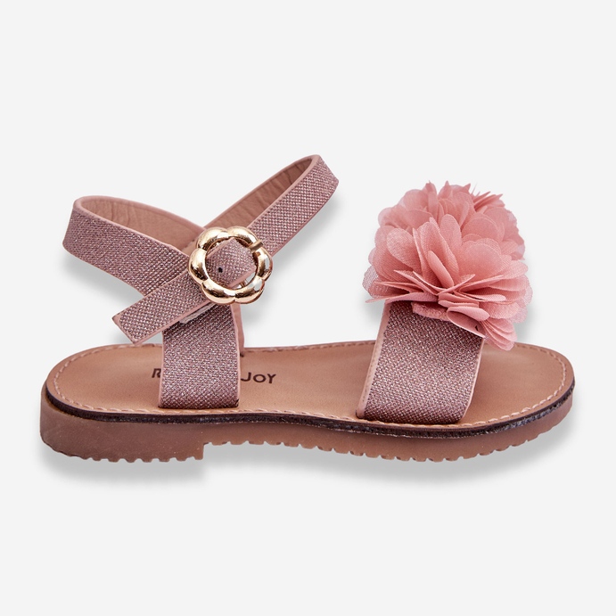 FR1 Fashionable Children's Sandals With Pink Poly Flowers 1