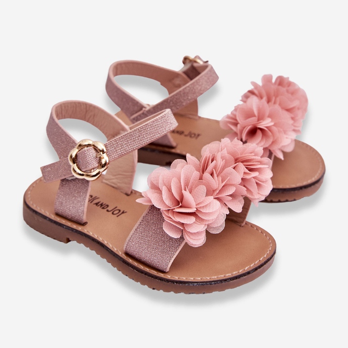 FR1 Fashionable Children's Sandals With Pink Poly Flowers 2