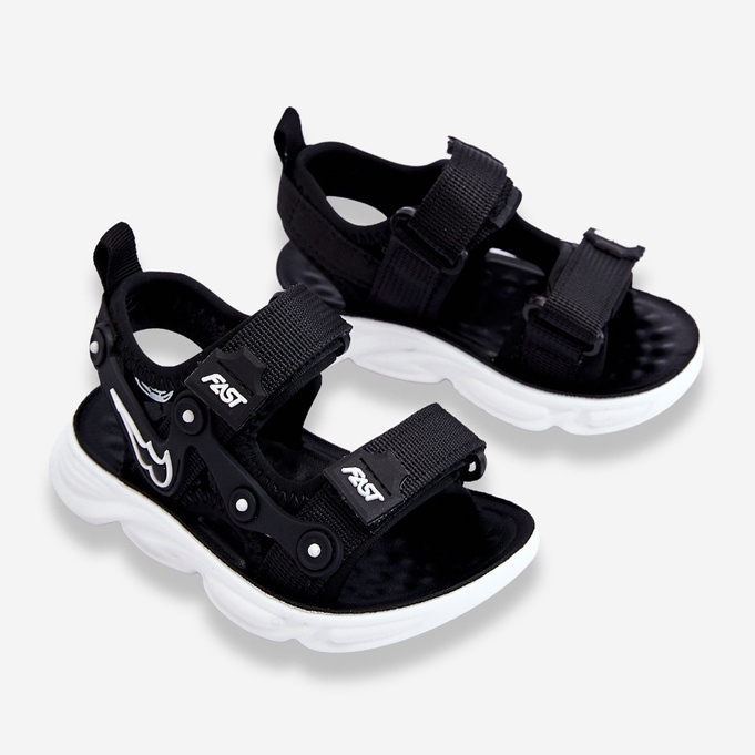 Tobias Boys Velcro Sandals Black And White 2