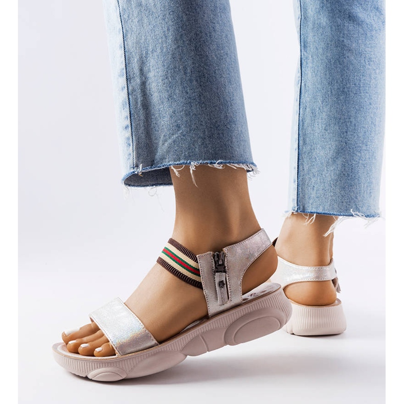 Beige metallic sports sandals from Parsip 1