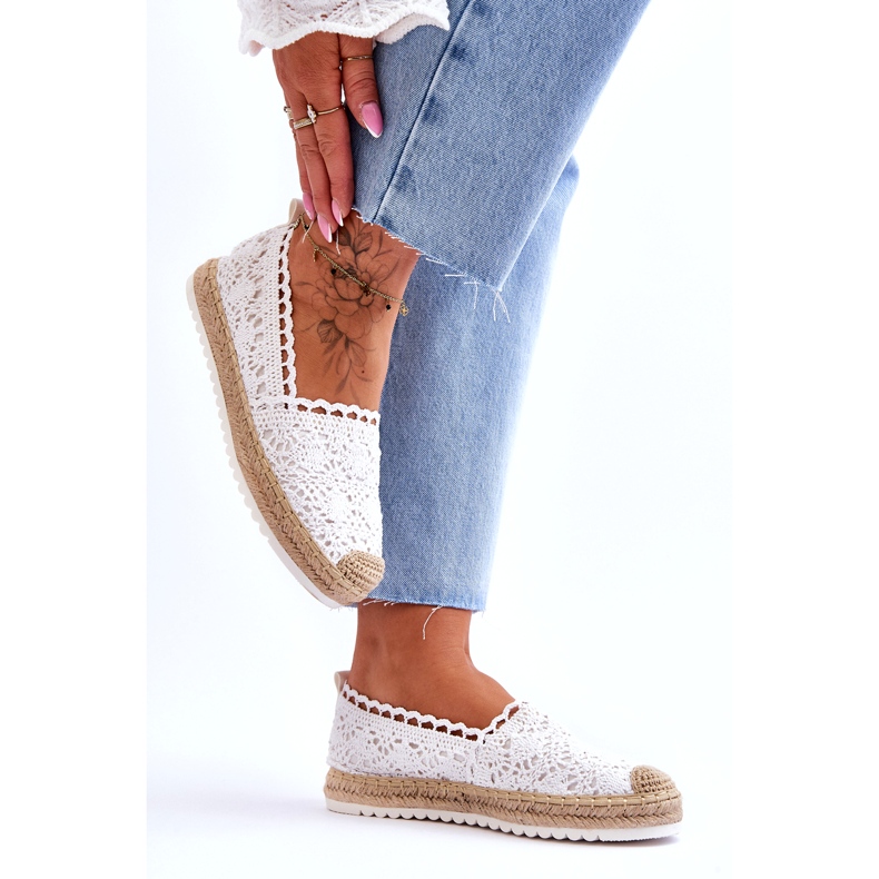 FE1 Lace Slip-On Espadrilles White Blanco 2