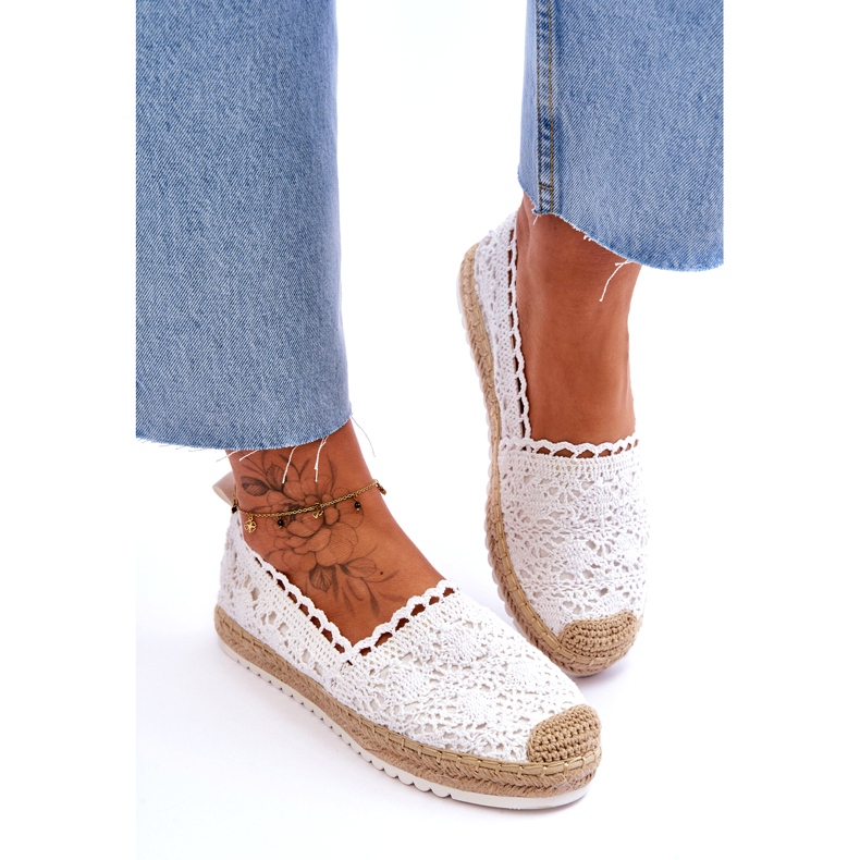 FE1 Lace Slip-On Espadrilles White Blanco 3