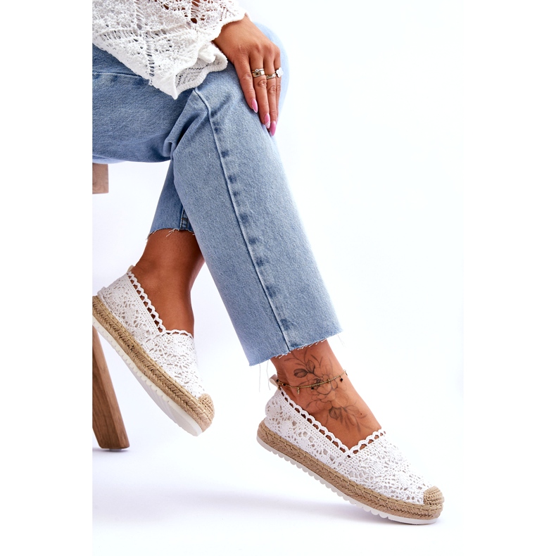 FE1 Lace Slip-On Espadrilles White Blanco 4