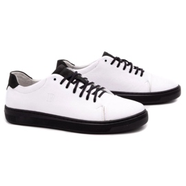 Polbut Men's leather shoes 2109 white with black 2
