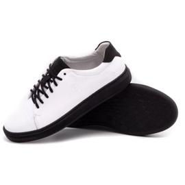 Polbut Men's leather shoes 2109 white with black 3
