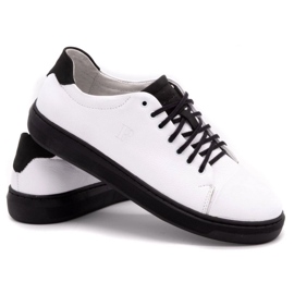 Polbut Men's leather shoes 2109 white with black 4