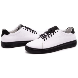 Polbut Men's leather shoes 2109 white with black 6